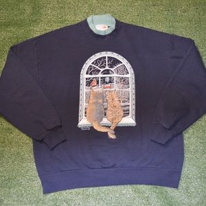 Vintage 1980s Morning Sun Cozy Bird and Cat Grandma Crewneck Sweatshirt!